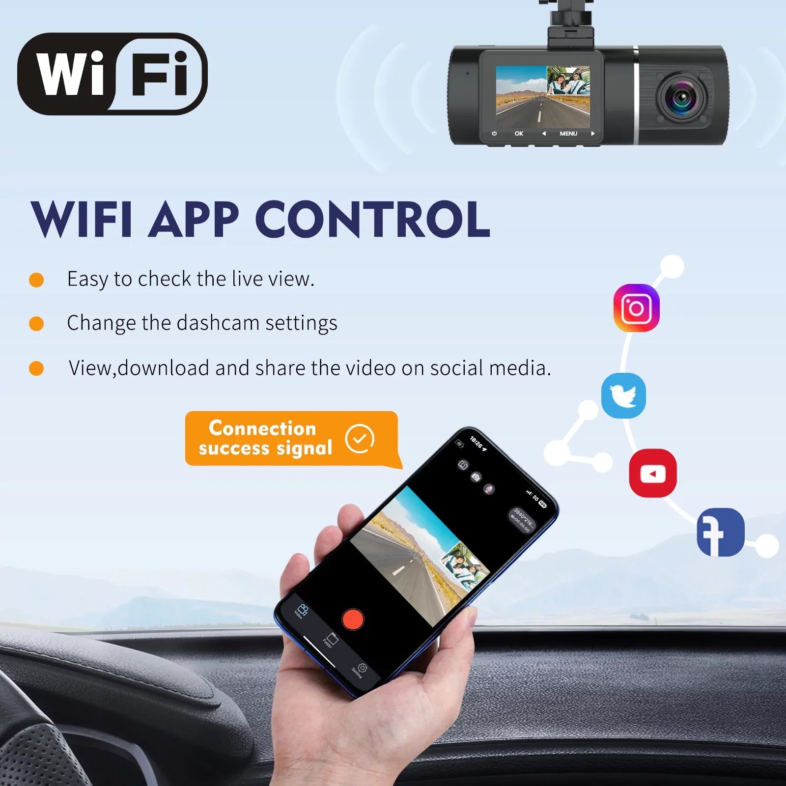'- Car J05 Abask Angle, Infrared Night 310° 24H GB Wide Front DashCam Motion Inside PRO Loop Monitoring, WiFi Sensor, G-Sensor, Recording, with Parking HDR, Camera 4K to 128 Up Vision, and
