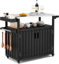 Rack, Top Spice Rolling Kitchen Cabinet, Storage With Island HDPE Black Island Table Towel Stainless Hooks, With Kitchen And Rack, Cart, Steel