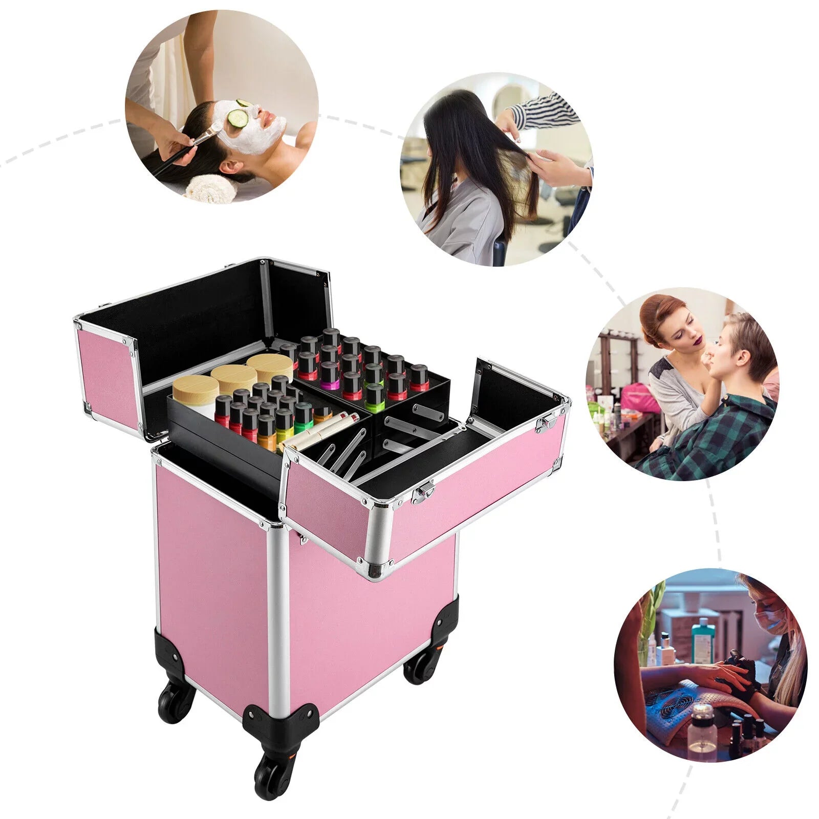 Makeup with Trolley Train 4-Tier Miumaeov Wheels Makeup Storage Cosmetic Professional Case Rolling Organizer