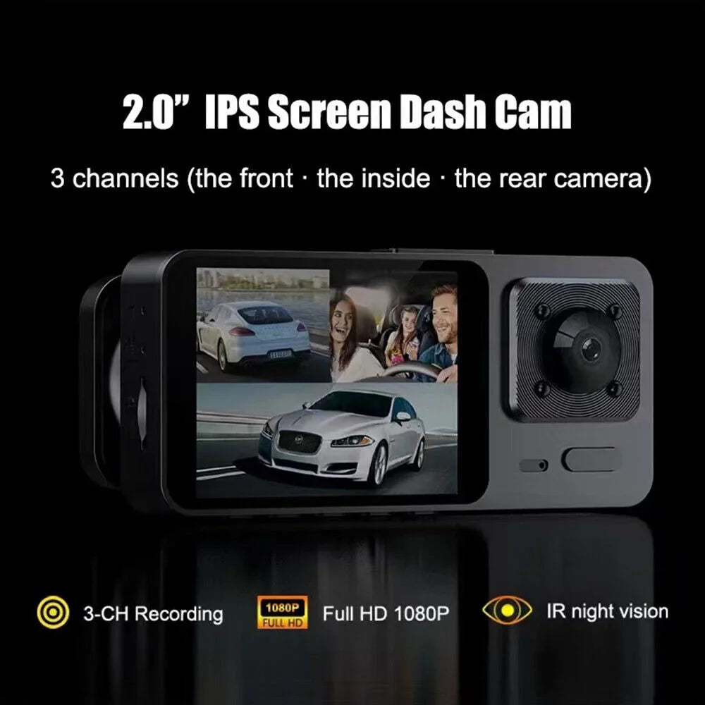 Onemayship Rear DVR Video 3 Inside Front Camera Dash Car Cam Recorder Lens G-Sensor 1080P