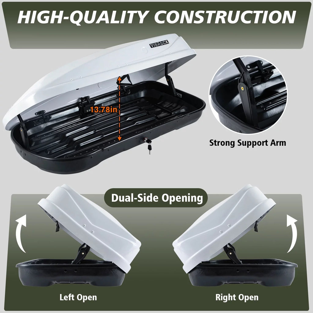 Rooftop 13.8" Double 13 Waterproof x W Rooftop Hard Rooftop ft³ SUV L Box x Large Shell with White 56.3" Cargo Cargo Carrier Box Cargo Locks, H, for 30.3"