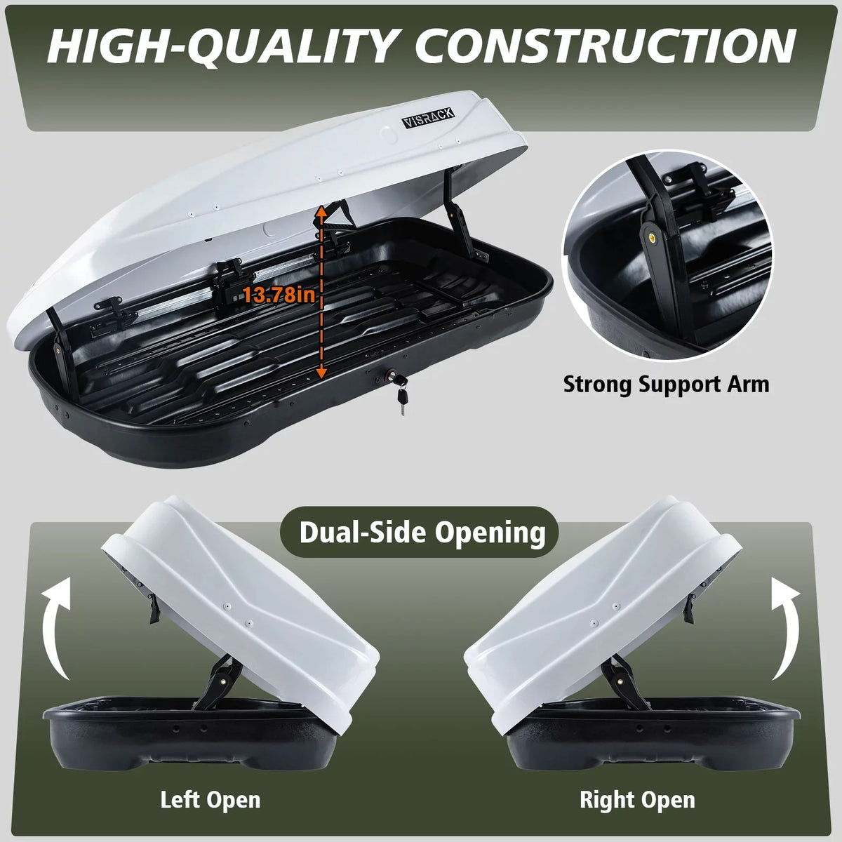 Rooftop 13.8" Double 13 Waterproof x W Rooftop Hard Rooftop ft³ SUV L Box x Large Shell with White 56.3" Cargo Cargo Carrier Box Cargo Locks, H, for 30.3"