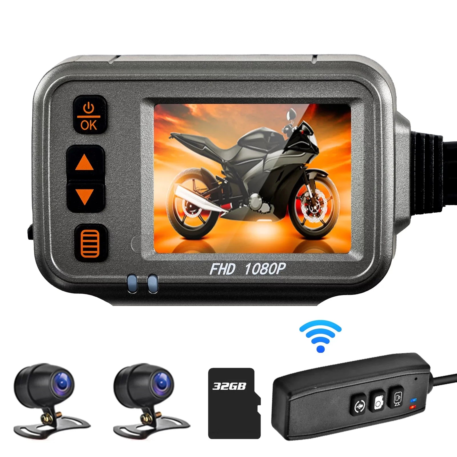 Vision Night Angle,Parking Motorbike Dual Timed Flameout Waterproof Camera card 32G Motorcycle Cam,WiFi storage Dash After Recording Htovila Body Full 1080p Monitoring, With ,120° Wide