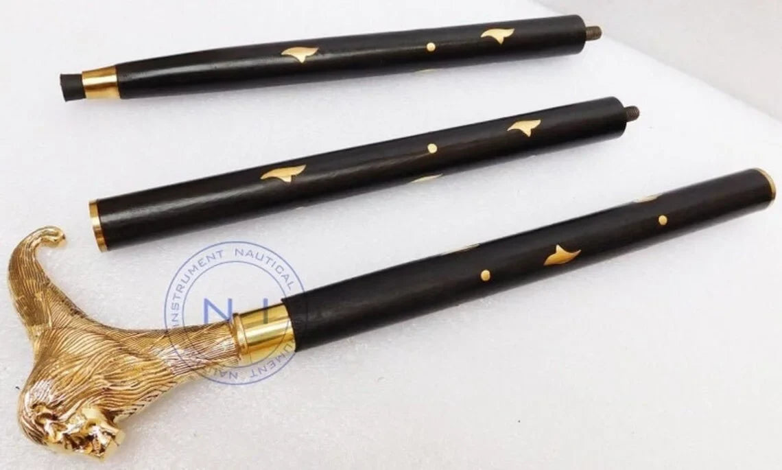Polished Premium (Lion) Buffed Women With Plated Handle Stick Victorian for Crutches Walking & Brass Solid Cane Walking Inlayed Men and Beautiful Canes