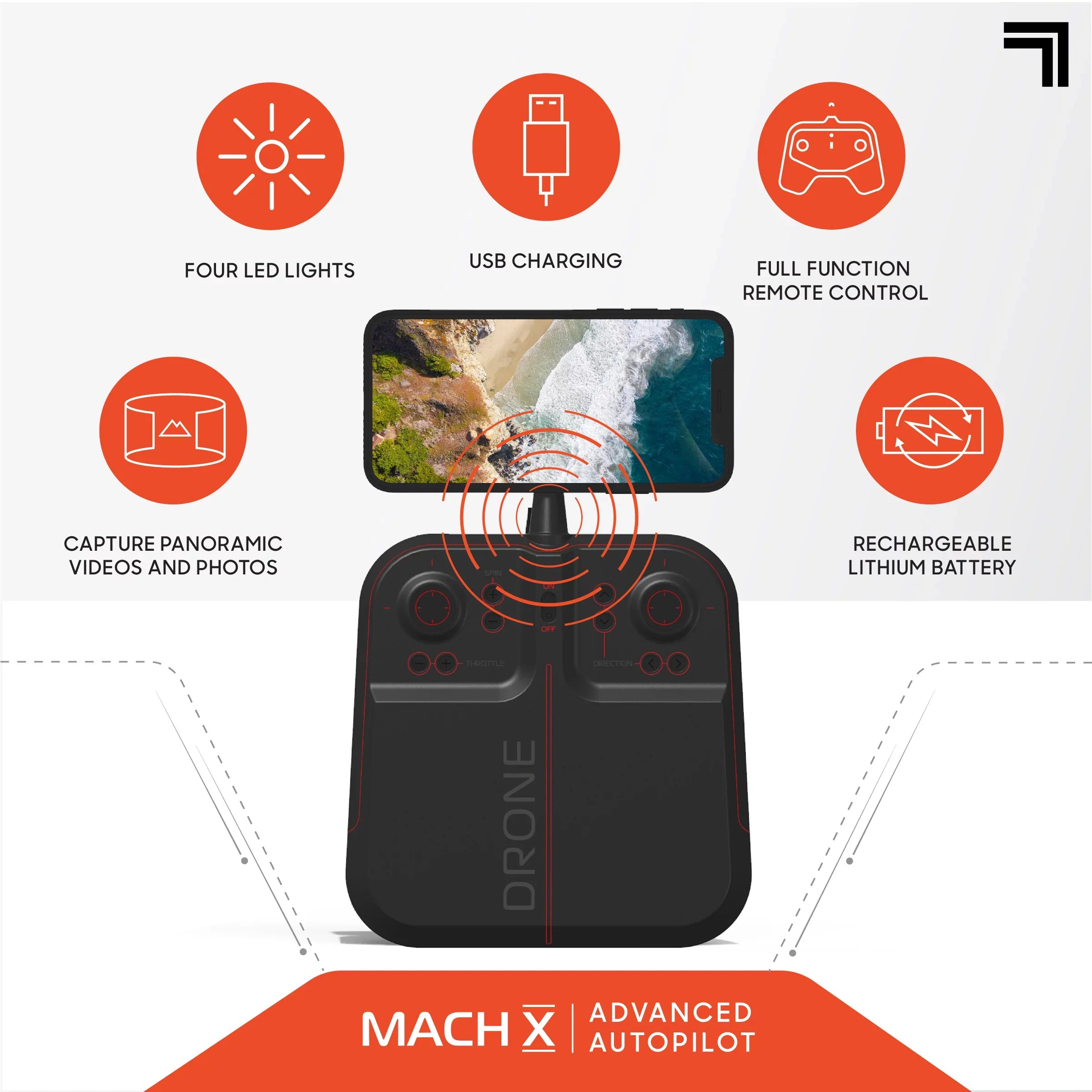 Wireless Assisted Remote 2.4GHz RC Controlled Landing, Quadcopter Mach with Stream Rechargeable with Drone IMAGE 10inch SHARPER and Camera,