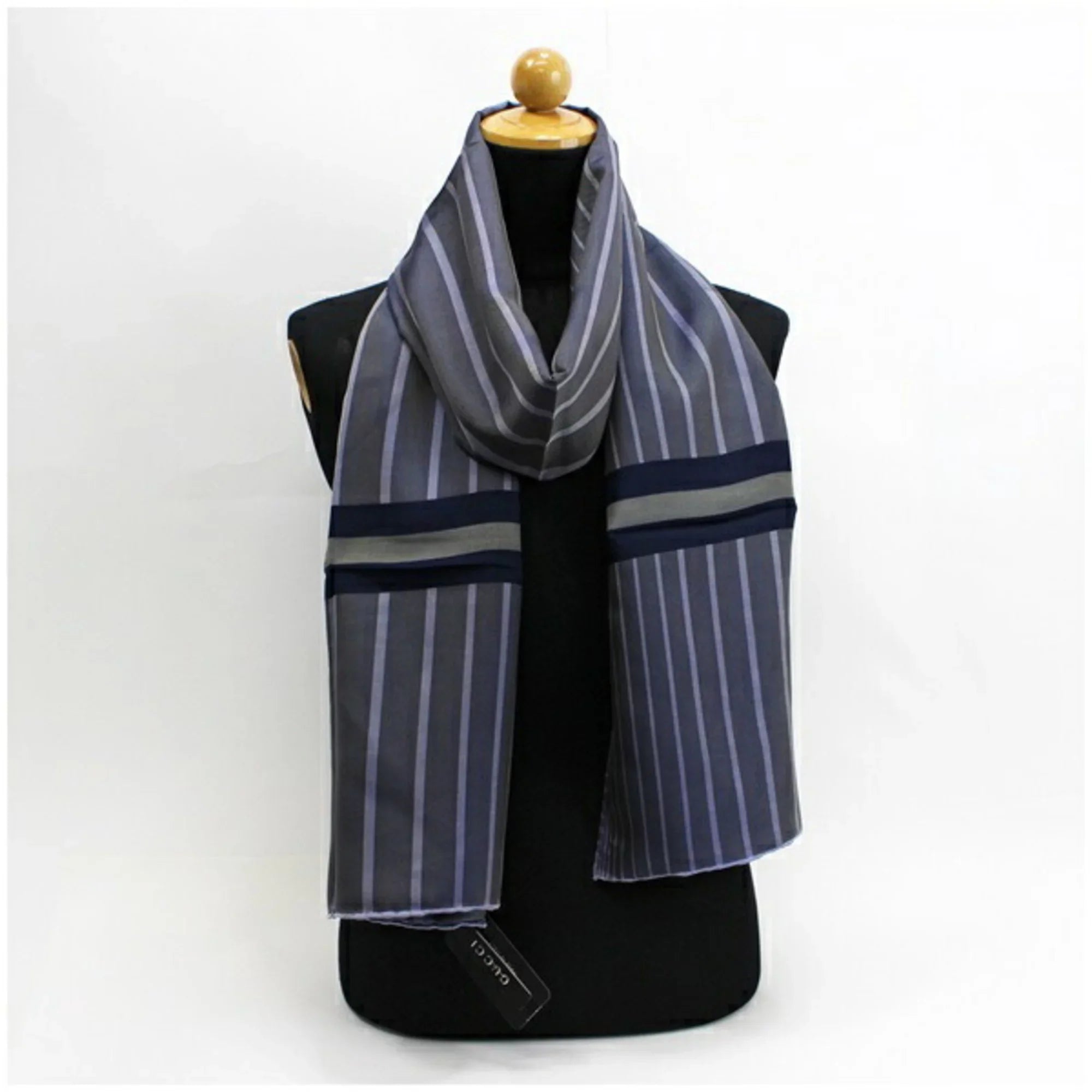 x pattern muffler striped scarf Pre-Owned (Good) women's gray purple multicolor silk navy