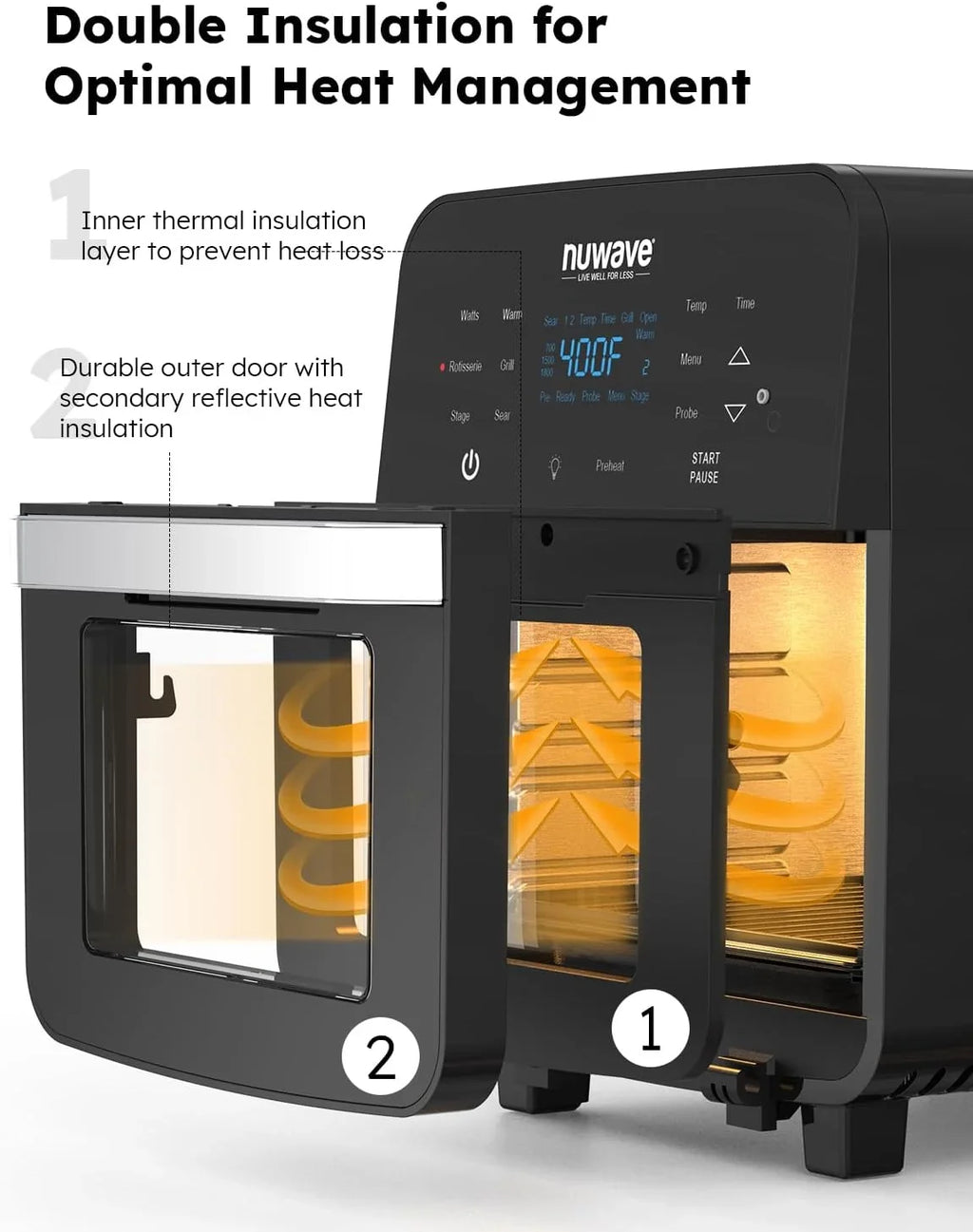Controls, 15.5Qt 50F-425F HOZO 1800W, Family Rotisserie Thermometer X-Large Temp Integrated Kit, Fryer Smart SS &-Skewer Powerful Oven, dimension, Air Basket Brio