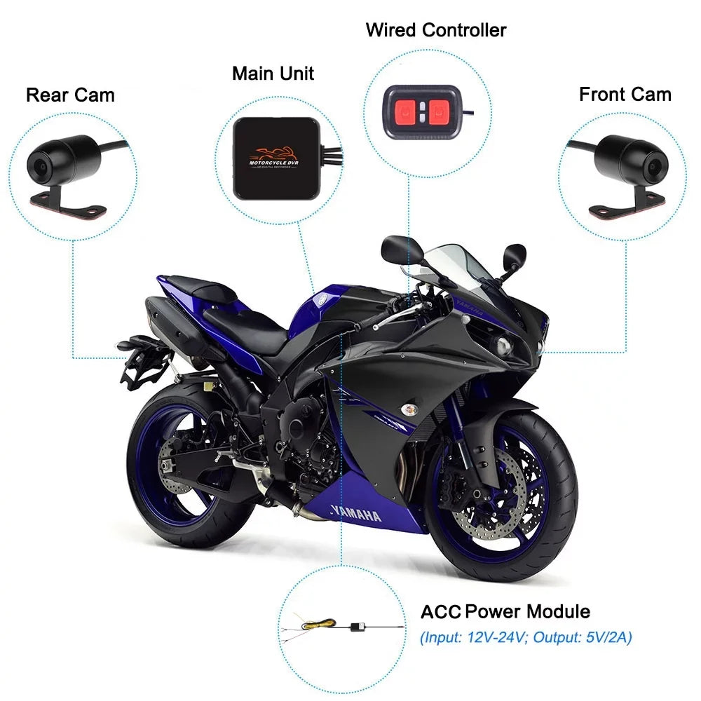 Front 1080P Channels VSYSTO 2 WiFi Cam, Motorcycle G-sensor & Angle Camera HD Recorder, Video Night Wide Dash No Driving Rear Loop 130° Vision Recording, Screen