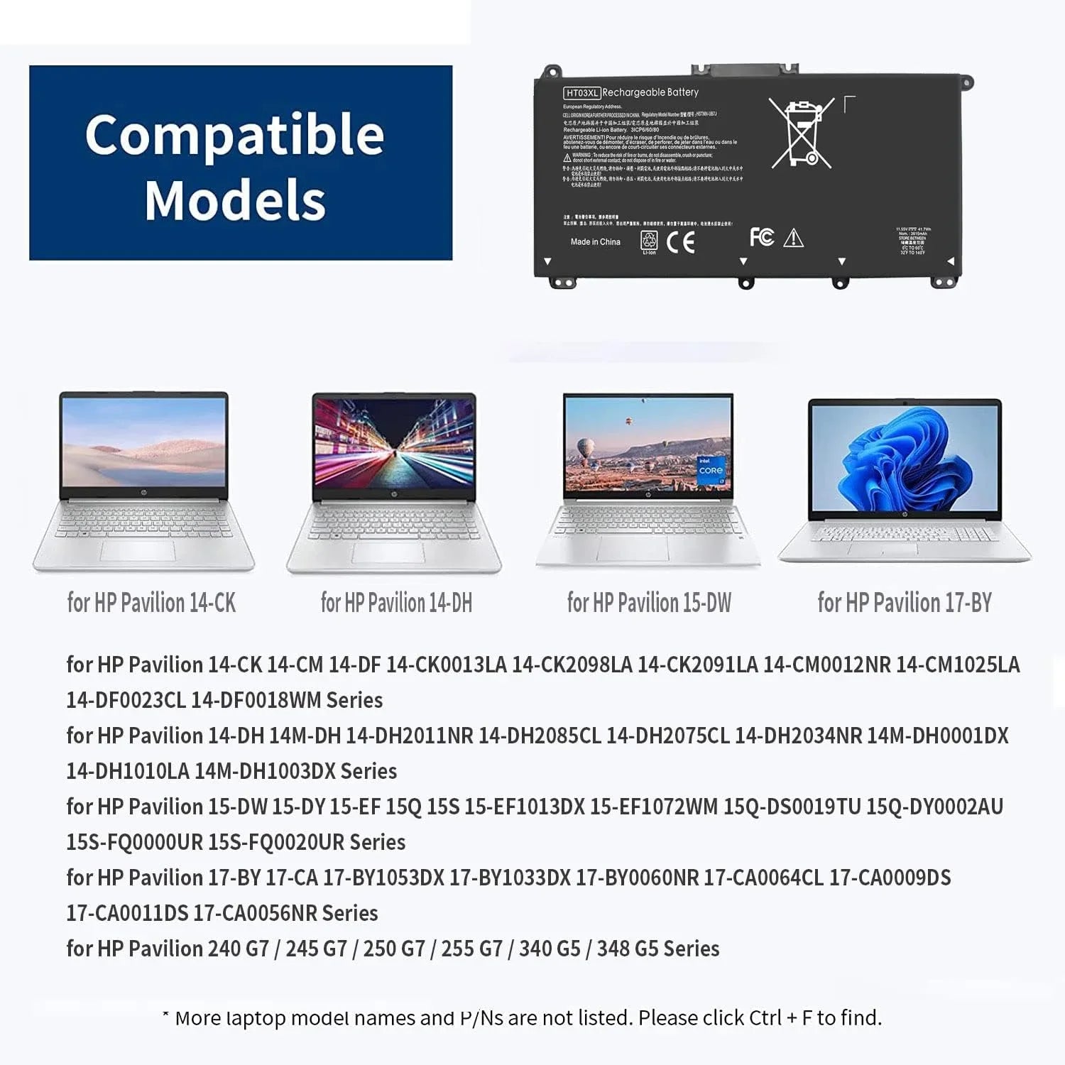 G7 240 14-CK0061ST Laptop y HT03XL for Pavilion 15-CS HP 41.7Wh L11119-855 245 14-CK 14-CE 14-DQ 14-CK0001LA