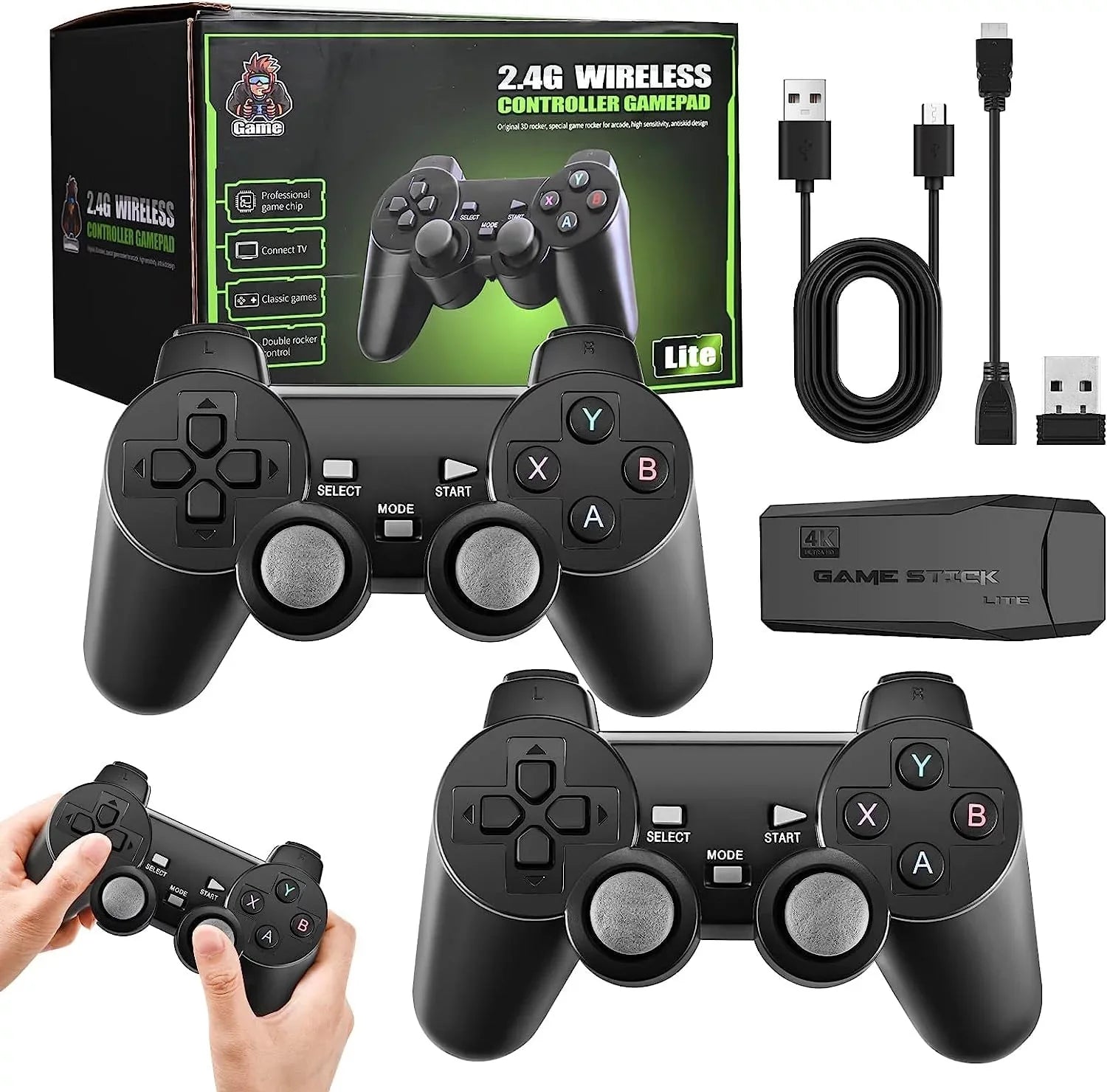 Dual Console, Emulators,with and Video Output,9 Game Stick 20000+ Wireless 2.4G Nostalgia Stick,Plug Game Retro Games,4K Game,Wireless Controllers(64G) Game Classic Play in Stick Play HD Retro Built