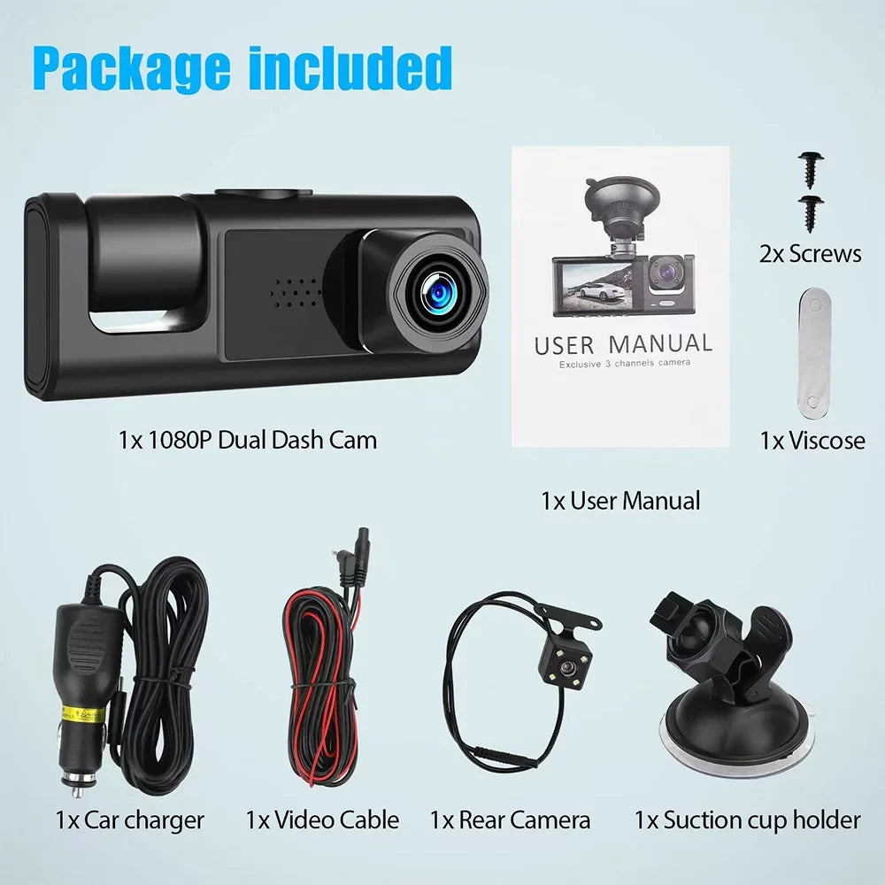 Kepeak Lens Car Video Dash HD Cam Front/Rear/Inside Dual G-Sensor Camera 1080P Recorder