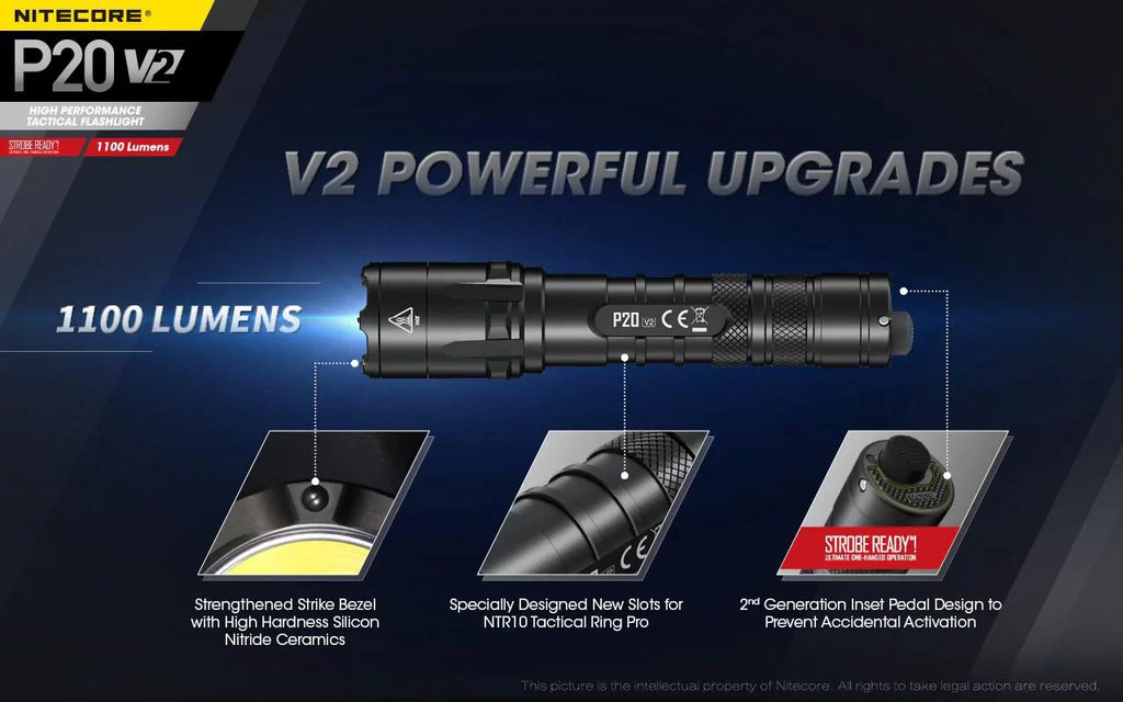Nitecore Charger Lumens - - CREE XP-L2 LED 1100 V2 Tactical Battery, UI1 Flashlight w/NL183 P20 +Free Eco-Sensa Cord V6 USB Combo: