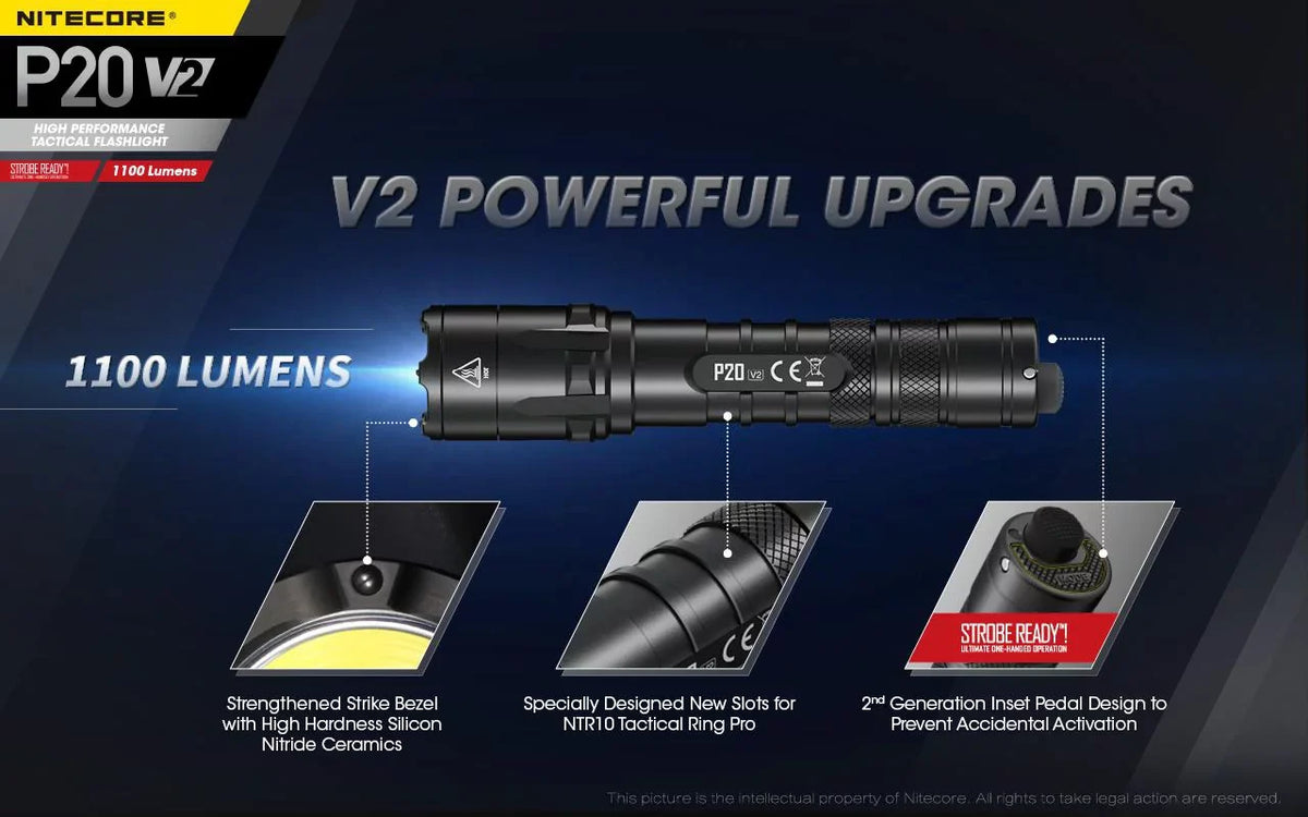 Nitecore Charger Lumens - - CREE XP-L2 LED 1100 V2 Tactical Battery, UI1 Flashlight w/NL183 P20 +Free Eco-Sensa Cord V6 USB Combo: