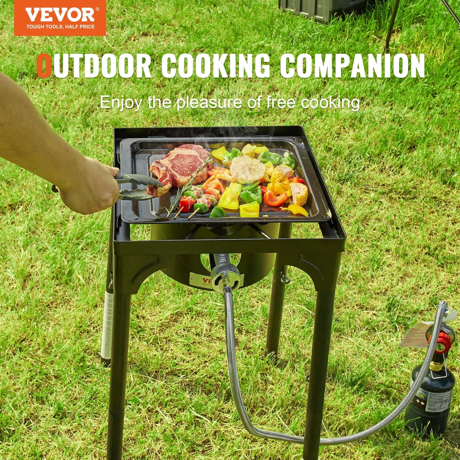 Burner Duty Camping Stand 30000BTU Legs Adjustable Gas Portable Gas Regulator, BBQ & w/Detachable Cooker Stove Heavy SKYSHALO Single Cooking PSI exterior Propane Burners Stove Cooker