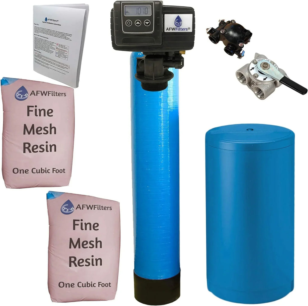 Foot Whole 3/4" Home Tanks and Iron Fine Connection, liquid FNPT 64k Resin, Pro AFWFilters Mesh Softener Blue with 2 Stainless cubic Steel