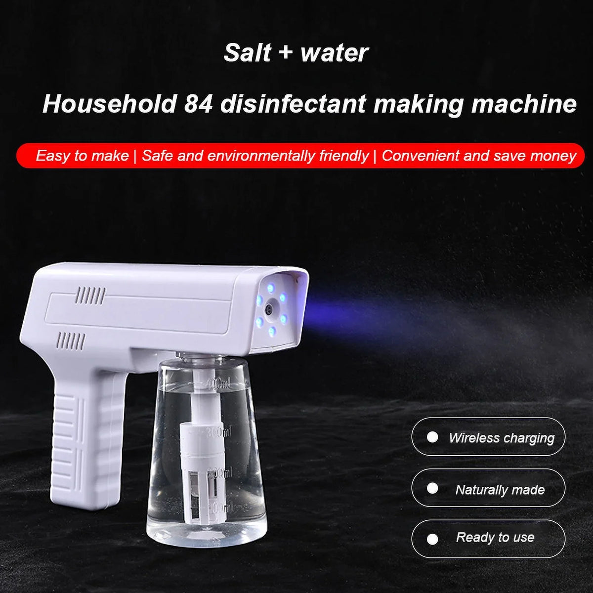 Maker, Spray Blue Light 3-in-1 Electrolysis Gun NaClO and Disinfectant liquid Generator, Disinfection