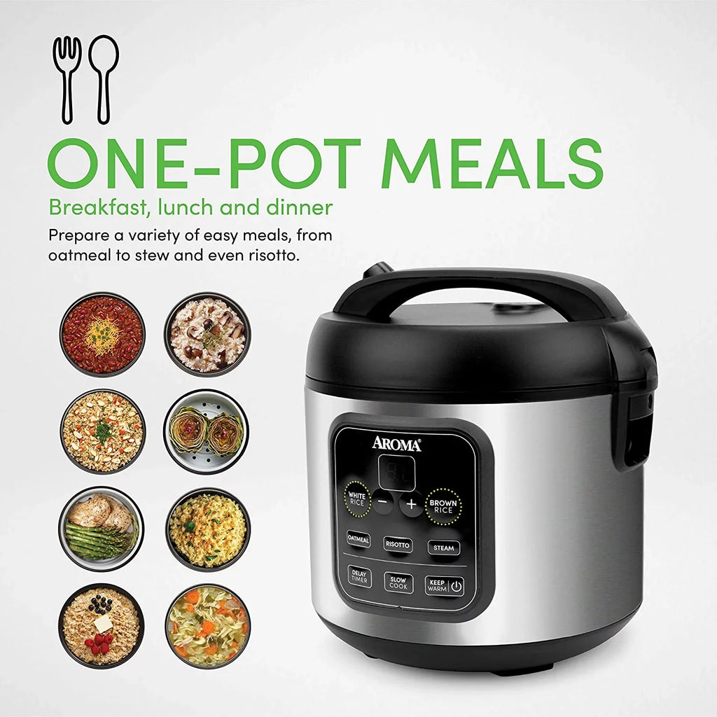 uncooked/2Qt, 2O2O Grain Aroma Slow Rice Cooker Risotto, Cook, & Steel model Housewares Steam, ARC-994SB 8-cup Stainless Oatmeal, cooked/4-cup