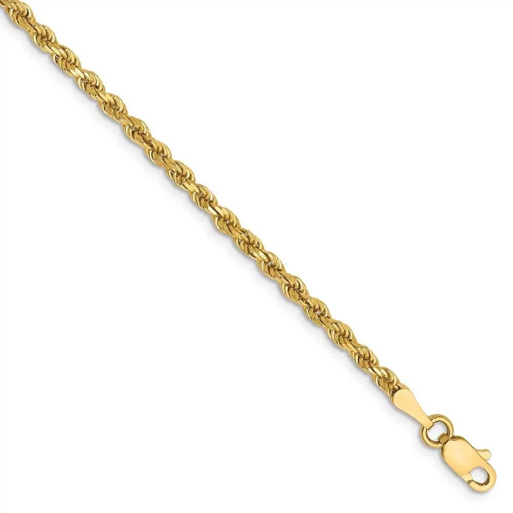 for Rope with 2.25mm Adults Women 14kt Chain Real Chain Yellow for Men Gold Diamond and Cut Clasp Lobster Teens; Bracelet; and