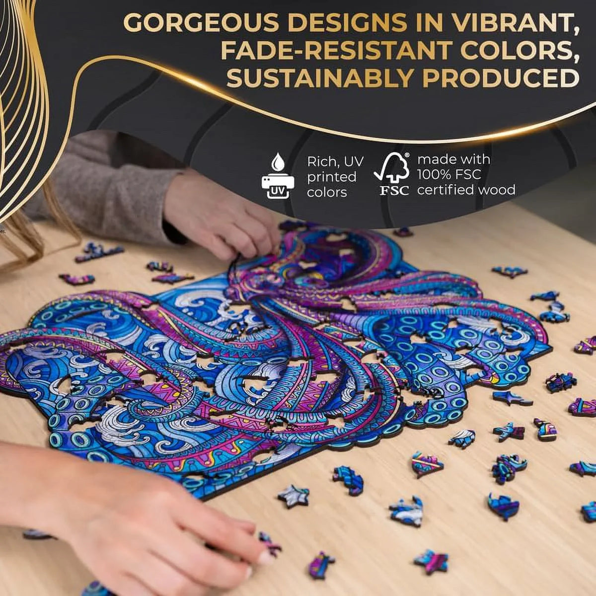 Puzzle Uniquely Premium Adults Wooden Octopus ZenChalet Precision Wood Puzzle 200 Shaped featuring Jigsaw Pieces Cut for