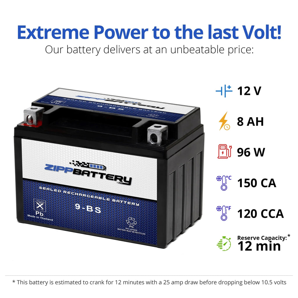 Ah, YTX9-BS 1995 Yamaha Volt,8 600cc Battery Battery Zipp (9-BS for 12 CCA) 120 Motorcycle Xt600e