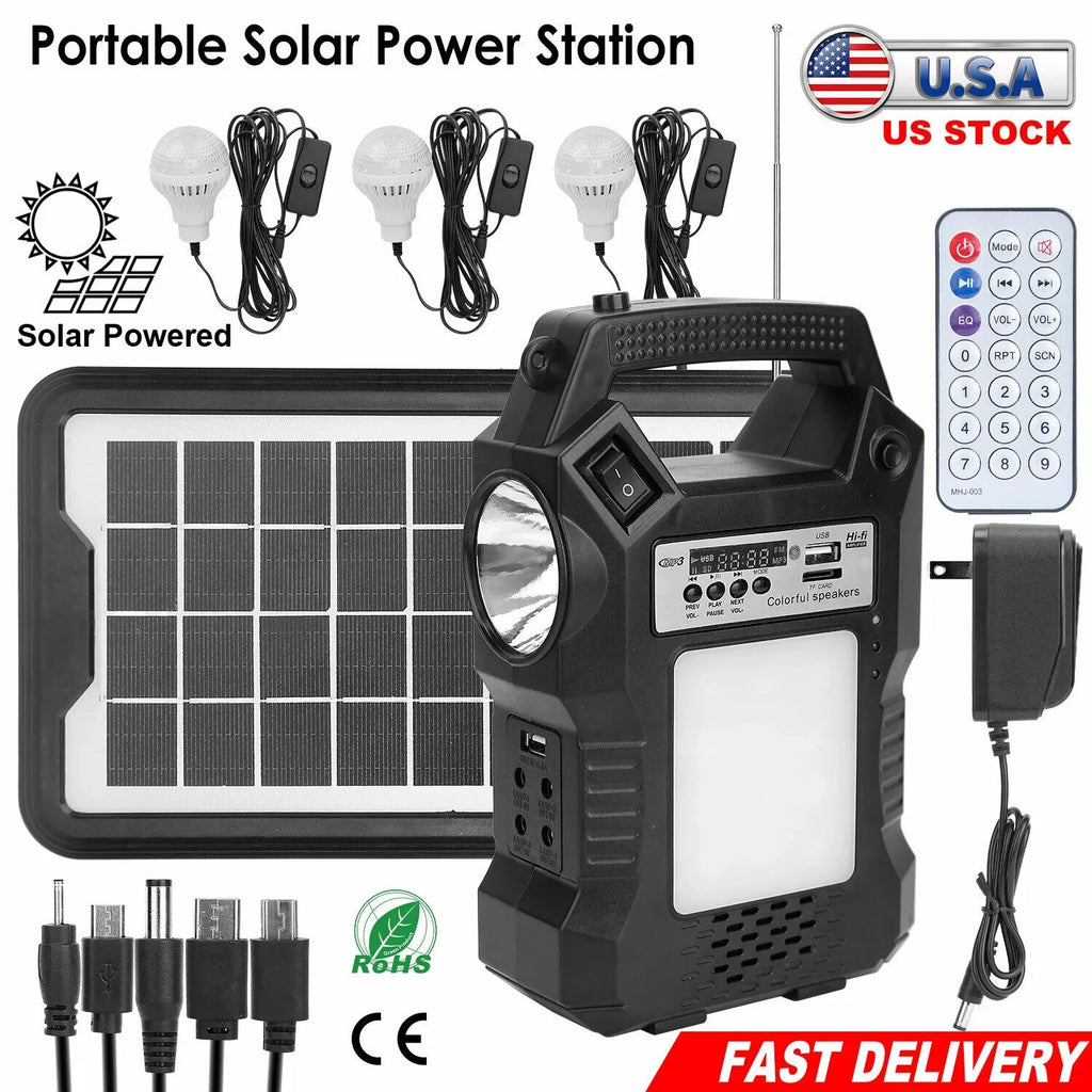 Solar Station, Rechargeable Powered Charge, Bulbs Flashlight for Bank Generator, Solar 3 Way Hiking Camping LED with Portable MDHAND To Power Dual Panel Solar Emergency