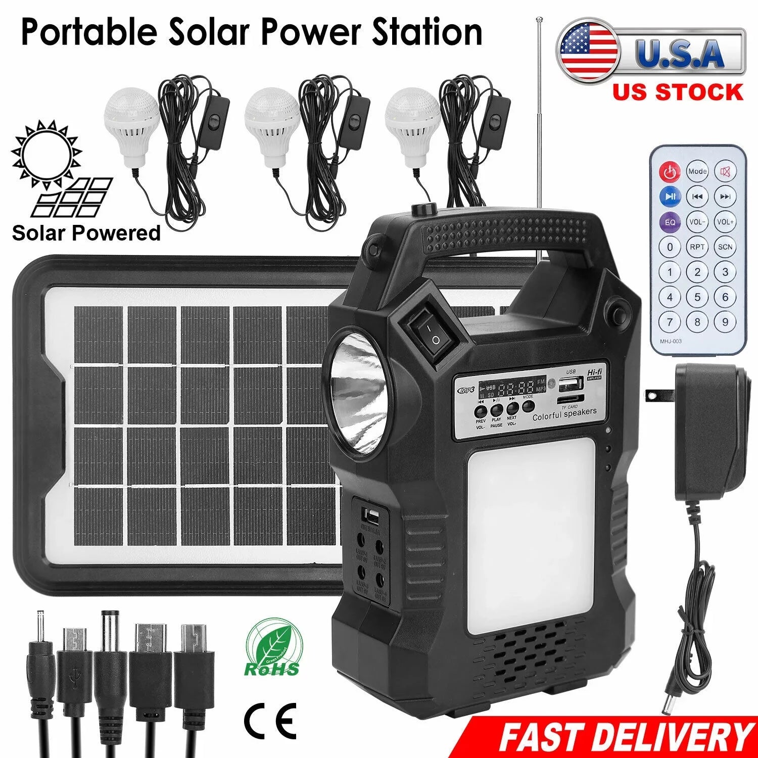 Solar Station, Rechargeable Powered Charge, Bulbs Flashlight for Bank Generator, Solar 3 Way Hiking Camping LED with Portable MDHAND To Power Dual Panel Solar Emergency