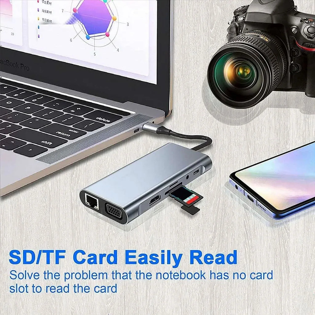 with Docking HDMI, with LAN,SD,MicroSD,Compatible A*4, VGA,Type-C Power,USB PD100W HP USB Station Laptop Pro,Air Ports Gigabit Multi-Port 11-in-1 MacBook C 3.5mm Kidsol 4K