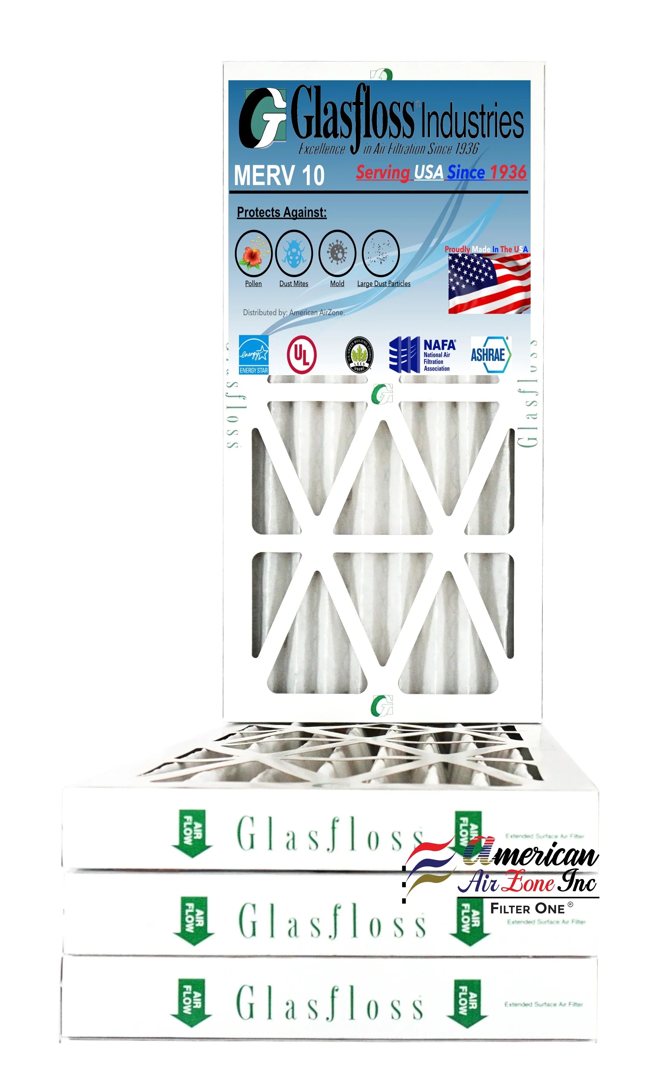 MERV Filter Air In - Glasfloss Filter Air Furnace (Pack Home Pleated HVAC - AC or 12x25x2 Filter Made 4) 2" The - - - 10 or - Office of Air USA.
