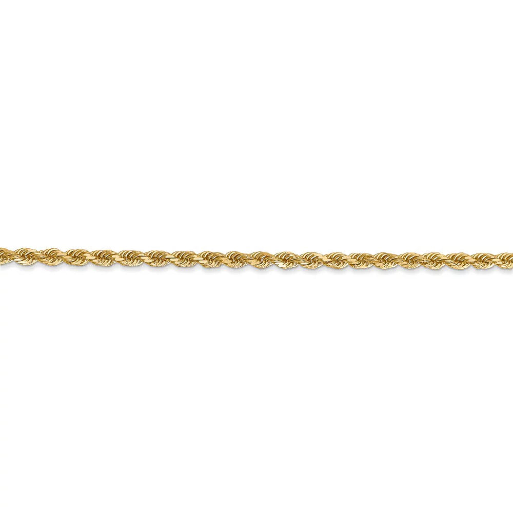 for Rope with 2.25mm Adults Women 14kt Chain Real Chain Yellow for Men Gold Diamond and Cut Clasp Lobster Teens; Bracelet; and