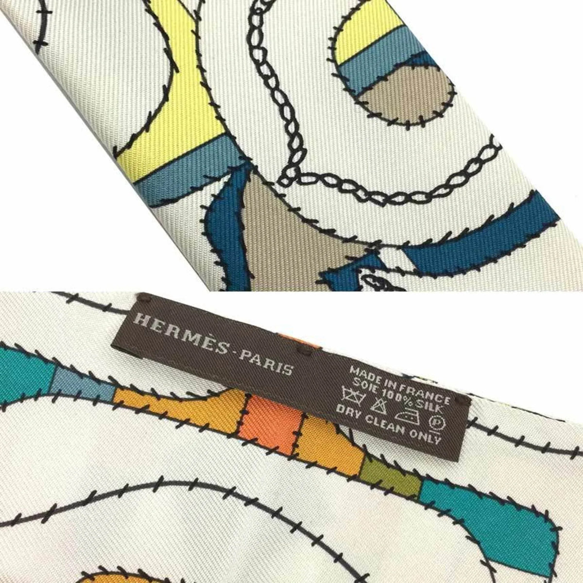 HERMES (Good) Pre-Owned Scarf 100% x Muffler Orange Hermes White Silk Twilly Blue