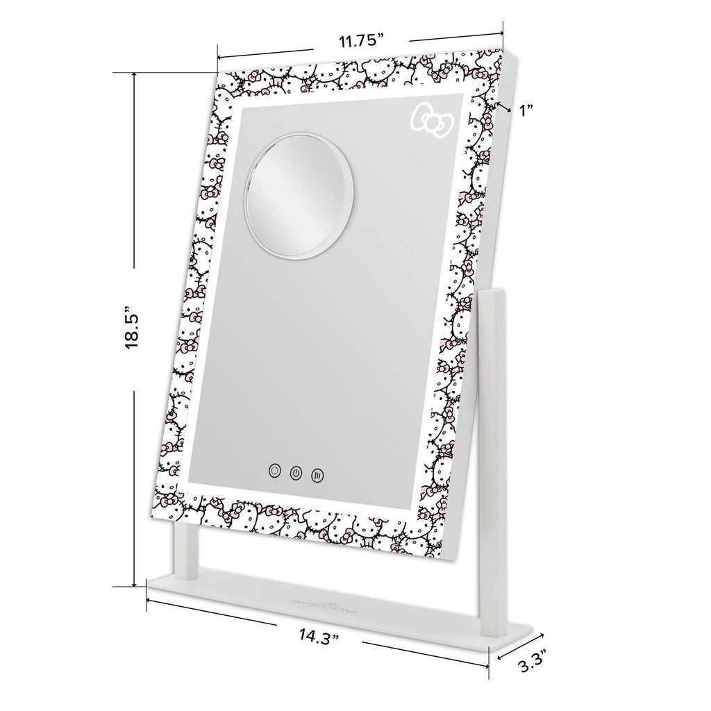 with LED 3X Mirror Iron Lights (White) grade Makeup Frame Swivel Cute Mirror Impressions Tone and Vanity Mirror, 360 Hello Tri Degree Magnification, Lighted and Touch with Vanity Kitty