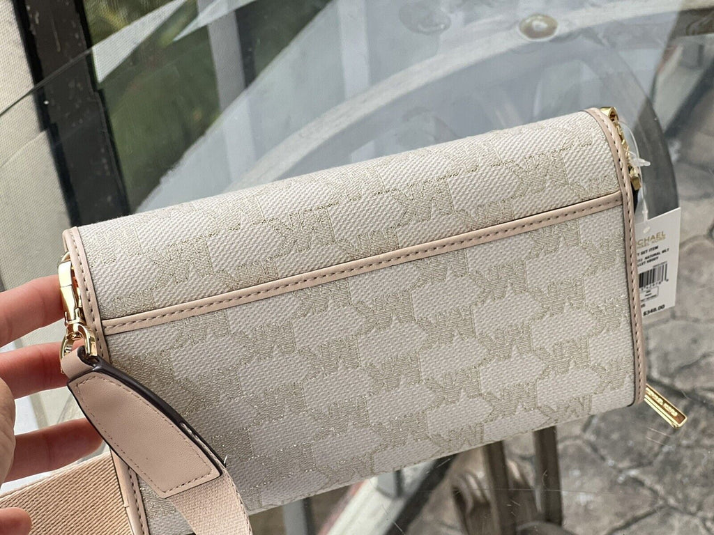Crossbody LG Zip Gold Wallet Glitter Natural MK Kors Around Michael Bag Jet Set