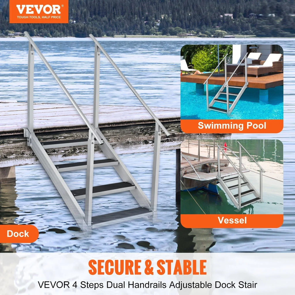 in. 30-38 4 Dock Adjustable Load 500 Vevor Capacity lbs Stairs Dock Step Ladder Height,