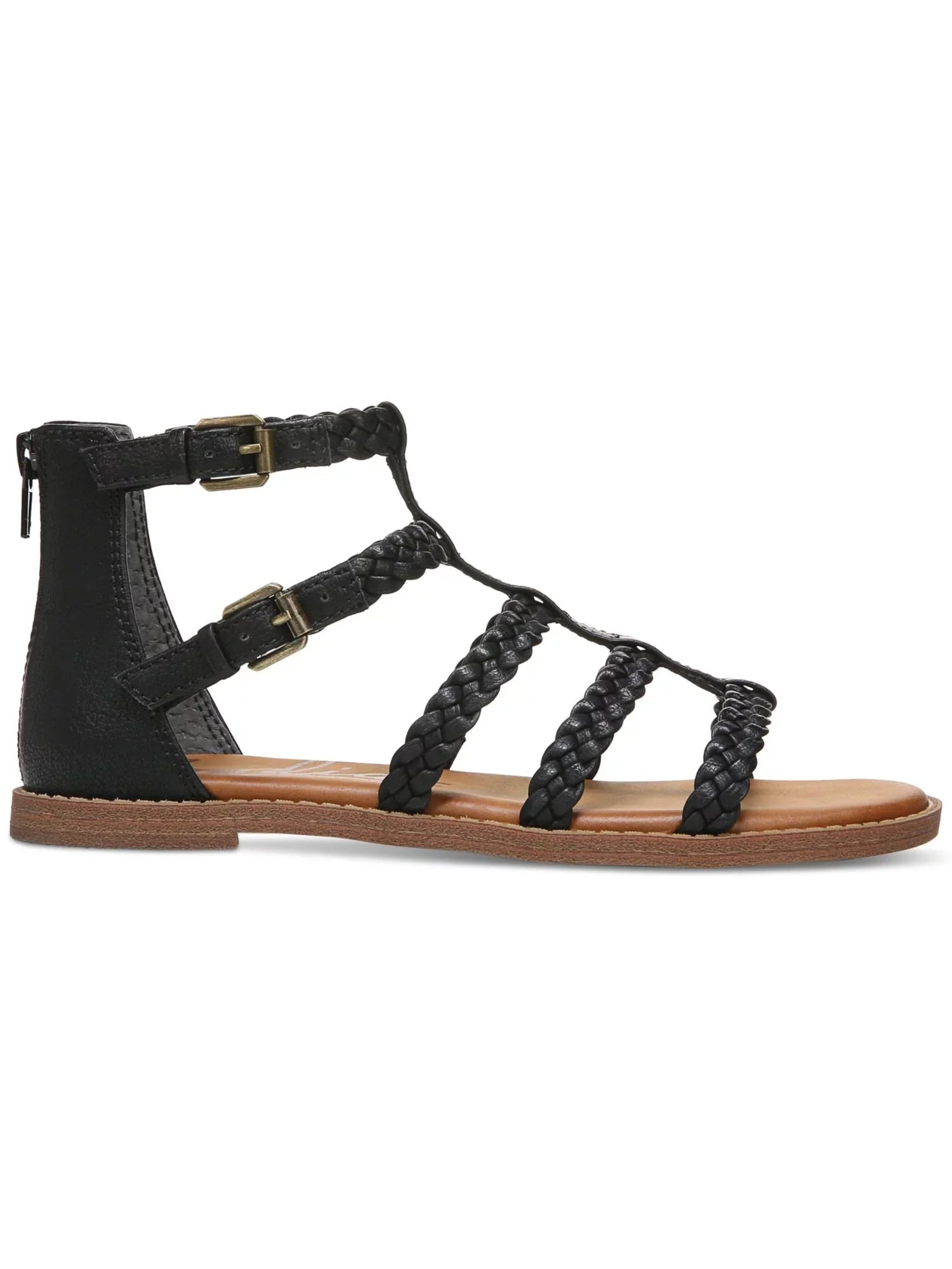 Accent Cushioned Zip-Up 5.5 Toe Round Shoes Womens Black Woven M Camelia Buckle ZODIAC Sandals Gladiator