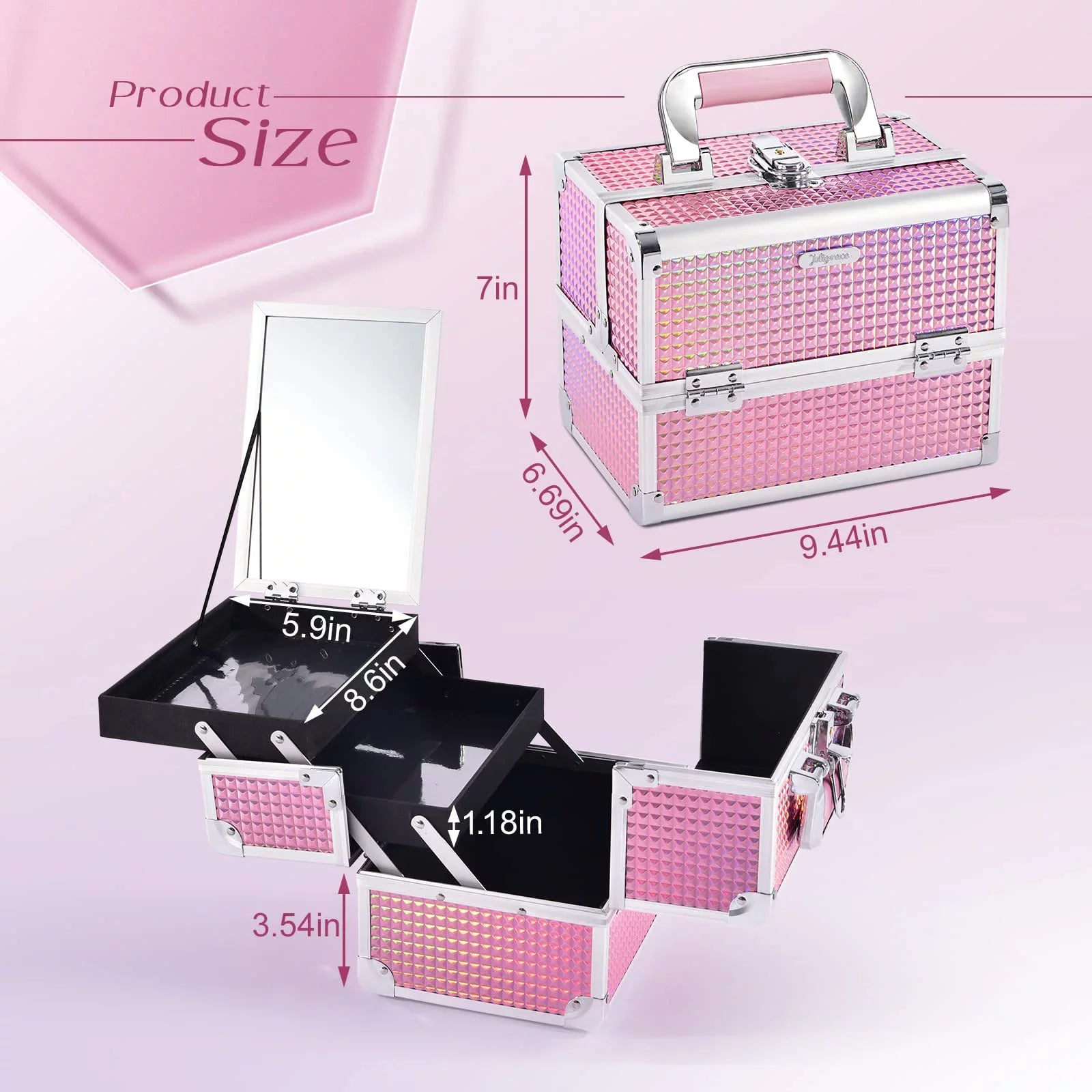 Makeup with Organizer Lockable Train Case Makeup Cosmetics Box Case Mirror Joligrace Trays 2