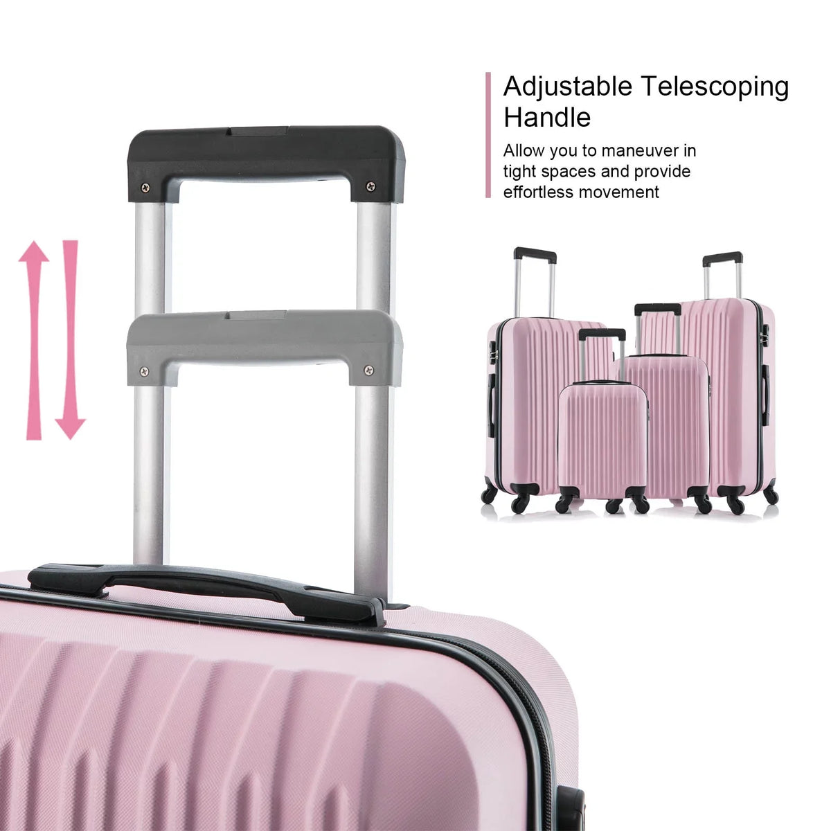 inch) Lightweight Wheels Luggage Spinner Piece Pink Suitcase (16/20/24/28 5 Hardshell Set Sets ABS