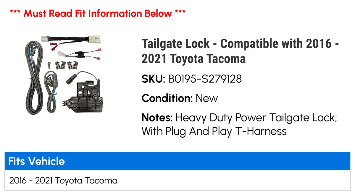 Tailgate - 2020 with Lock Compatible 2021 - 2016 Tacoma 2017 Toyota 2019 2018