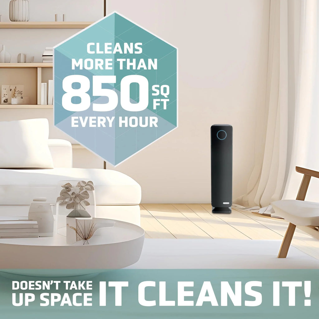 Germs, Allergens, for Mold, Purifier Inch, HEPA Black, Dust, Rooms, GermGuardian AC5350B Home, Helps 28 UV-C Smoke, Reduce Filter, Light Air Large H13 Removes Pollen, Odors,