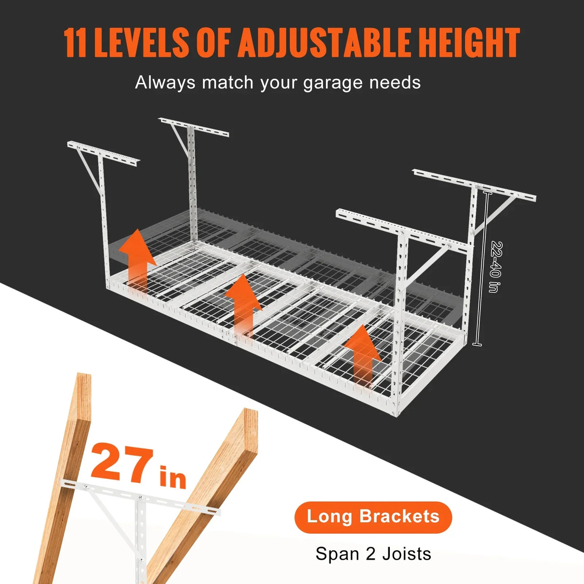 Storage Rack 600lb Ceiling White Overhead Rack Adjustable SKYSHALO 36x96" Garage