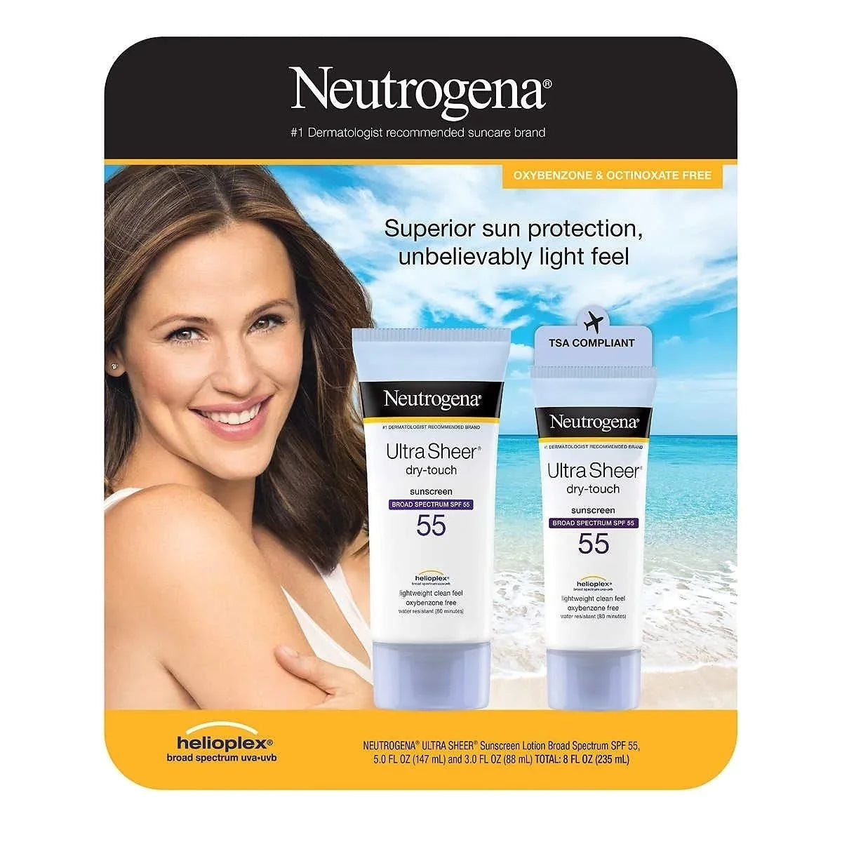 Spf Feel Light 5.0 Neutrogena Fl () Weight Wt Sheer +3.0 Ultra Clean Fl Oz Sunscreen Fl 55 Net Oz,, Oz 8