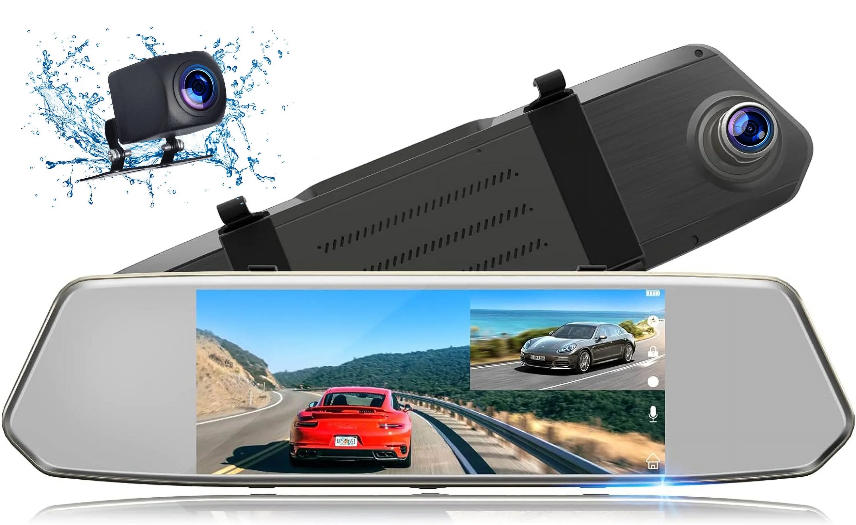 Rear Waterproof Motion Parking Mirror Car Front TOGUARD Camera Dual 7" Camera 1080P with Touchscreen Camera Detection Assistance View Dash Rear FHD Backup Cam Mirror and