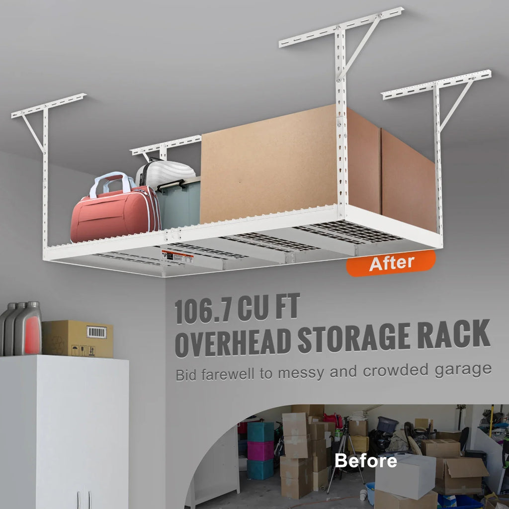 Storage 600 White 48x96" Rack Rack Ceiling lbs Overhead Adjustable Garage SKYSHALO