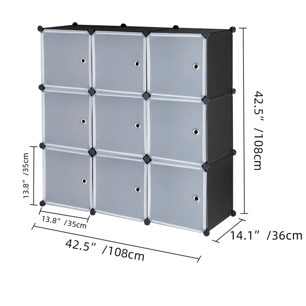Storage Doors DIY 9-Cube Book Organizer Units, Plastic Closet Cabinet, with Shelving Modular Shelf BMTBUY