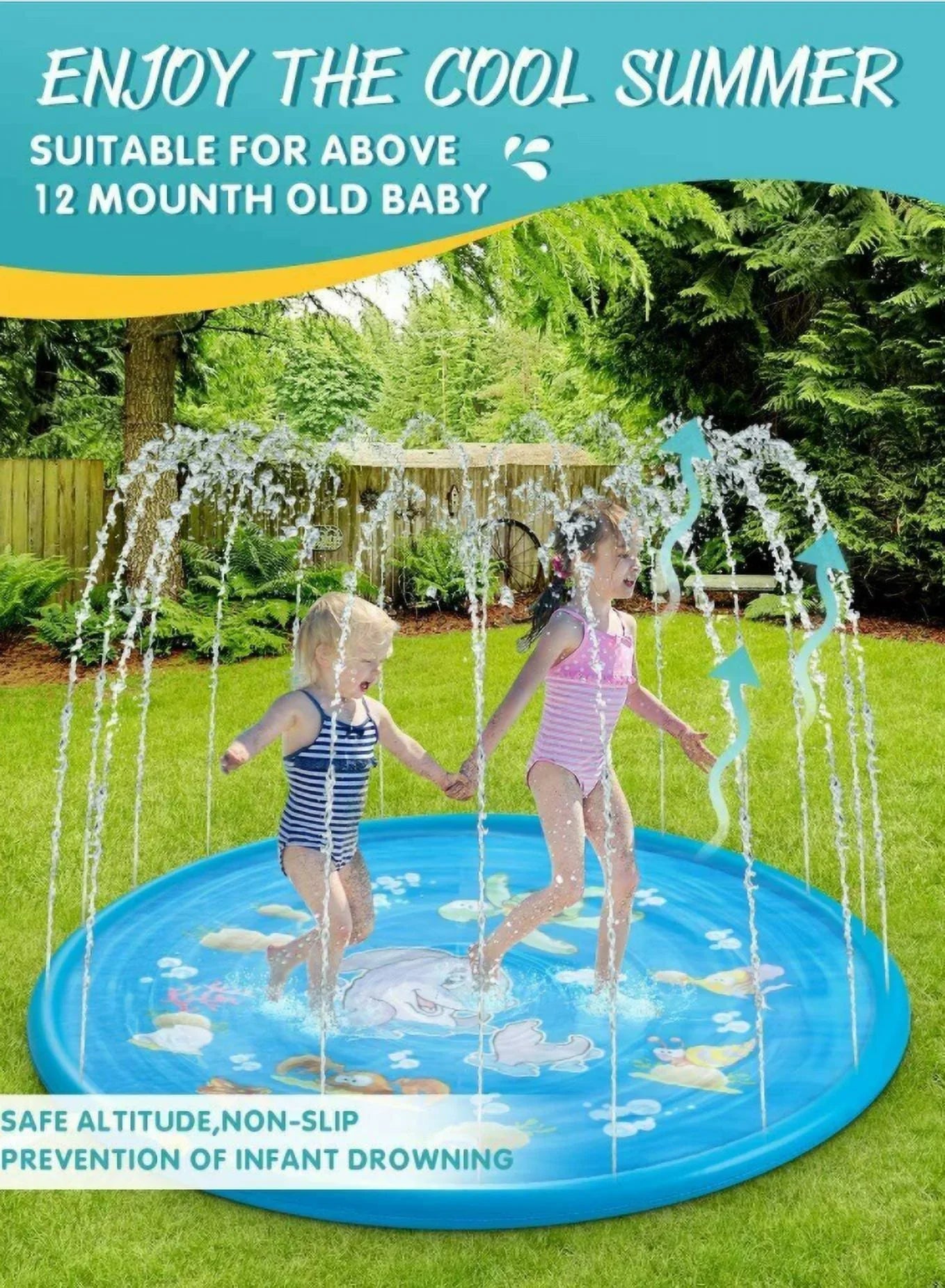 exterior Inflatable Summer 68" Mat Game Play Splash Sprinkler liquid Kids Pad