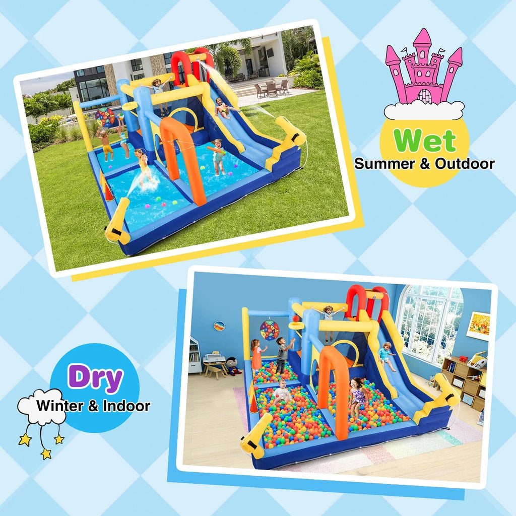 Felt Trampoline, Castle Climbing with Kids Inflatable liquid Wall, Air Target, Splash Toss 550W Bouncer Pool, Blower Ball Ring Playhouse Game, JOYLDIAS Slide