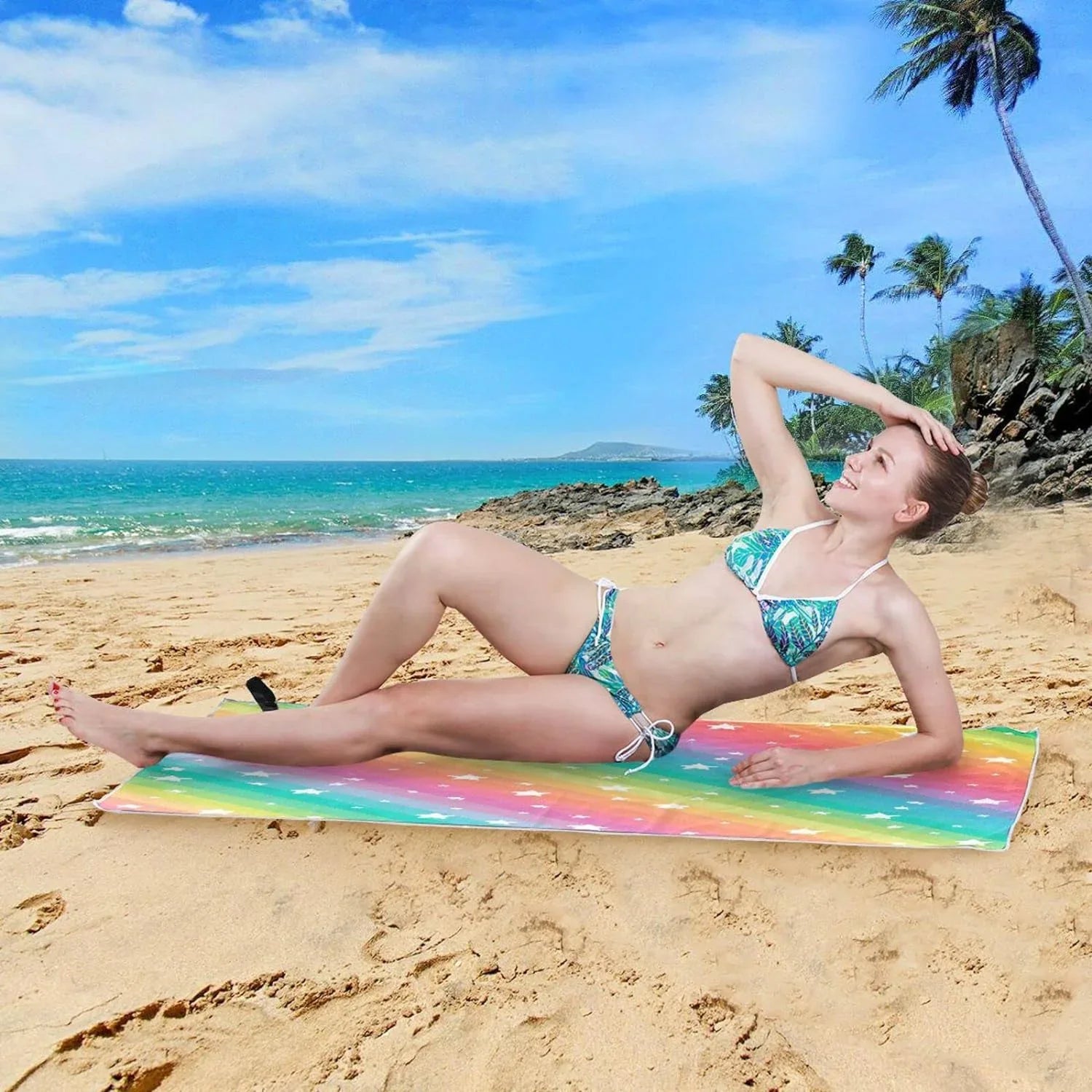 Beach Multipurpose Towel Microfiber Bestwell Bath 30”X60” Swim Star Dry Rainbow Quick Blanket, Lightweight Shower Towel, Pool Towel Sand Free Oversized Yoga Thin Towel