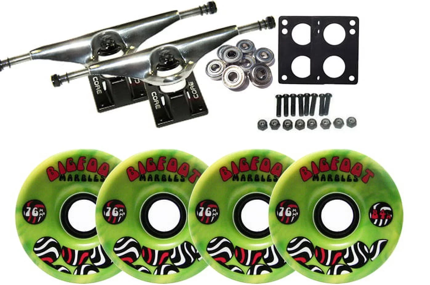 Package SWIRL BIGFOOT GREEN LONGBOARD 76 TRUCKS WHEELS