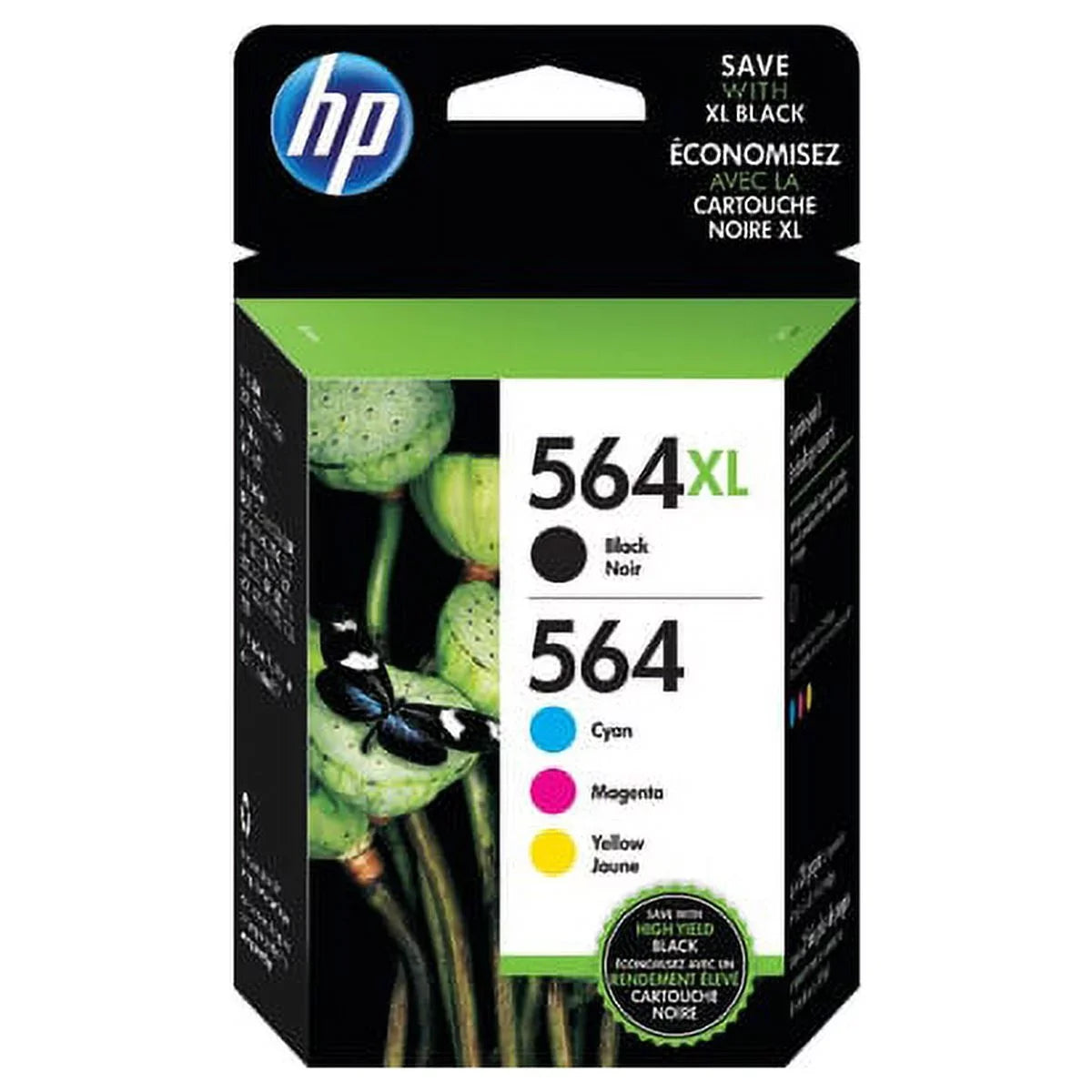 564XL Ink Black HP of High-Yield Cyan/Magenta/Yellow and 564 HP 4 Cartridges, Pack