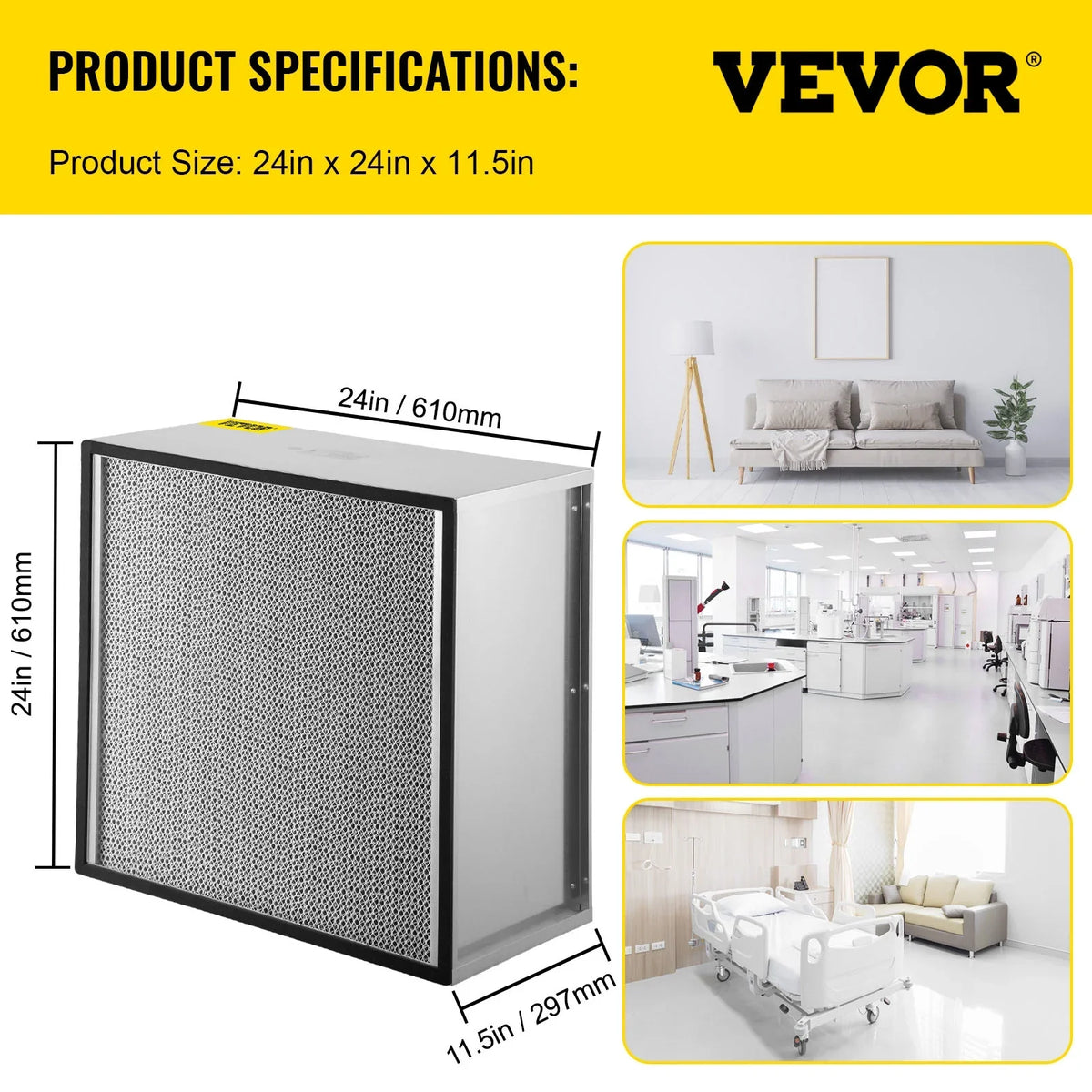 99.97% Air Pleated Filter Frame, HEPA AC Replacement, with Air Galvanized Filter, True Standard 24''x24''x11.5'' Filter Compatible Replacement Bentism Filter Durable Filter,