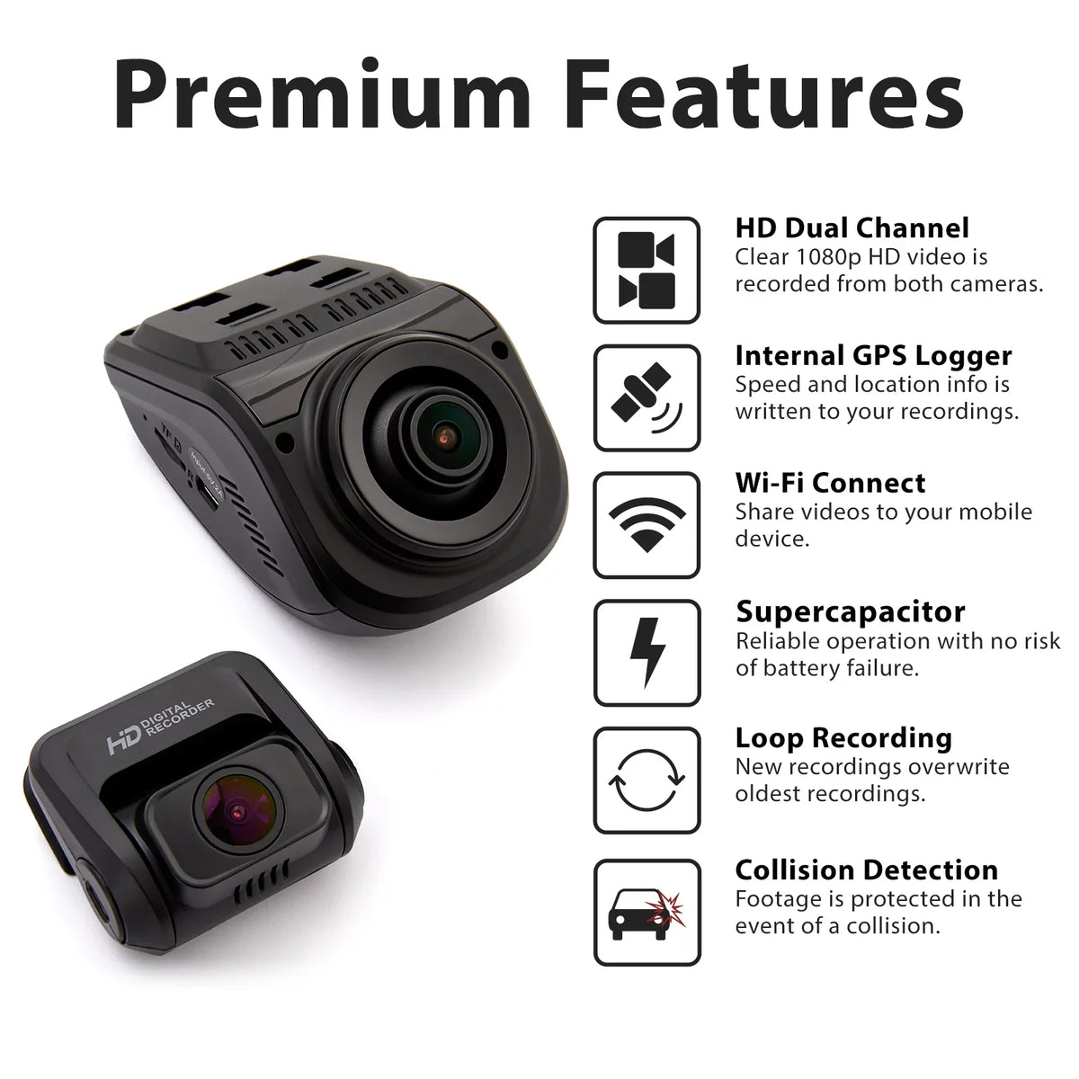 1080p Full Pro HD Rexing and Rear V1P Front Cam Dash